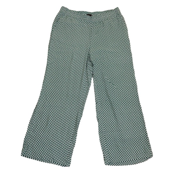 Ann Taylor Wide Leg Pull-on Pants Kelly Green/White Geometric Print NWT Size L - Picture 1 of 13